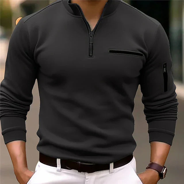 NENOKEN | sportpolo met opstaande kraag en ritssluiting, lange mouwen, enkelkleurig