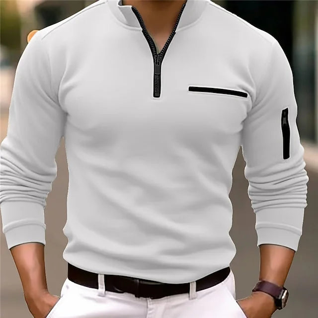 NENOKEN | sportpolo met opstaande kraag en ritssluiting, lange mouwen, enkelkleurig