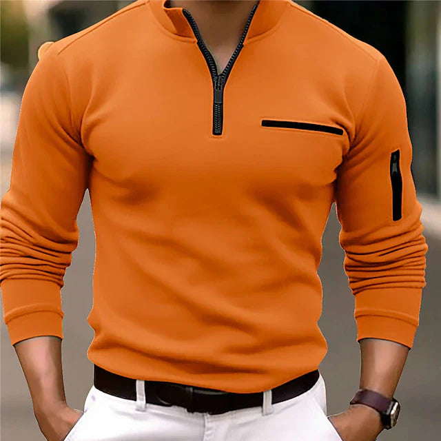 NENOKEN | sportpolo met opstaande kraag en ritssluiting, lange mouwen, enkelkleurig