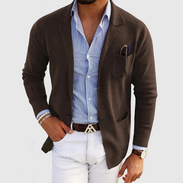NENOKEN | Herencardigan met casual knopen, zakken en reverskraag, enkelkleurig, lange mouwen
