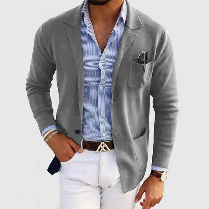 NENOKEN | Herencardigan met casual knopen, zakken en reverskraag, enkelkleurig, lange mouwen