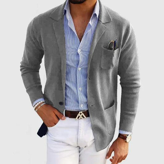 NENOKEN | Herencardigan met casual knopen, zakken en reverskraag, enkelkleurig, lange mouwen