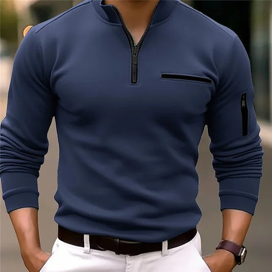 NENOKEN | sportpolo met opstaande kraag en ritssluiting, lange mouwen, enkelkleurig