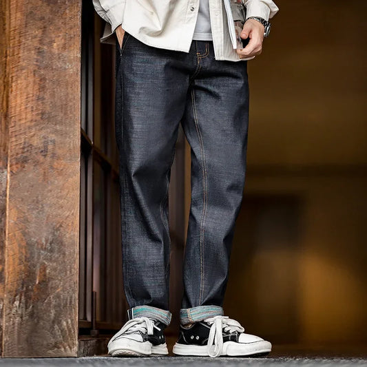 NENOKEN | Vintage Selvedge Raw Denim Jeans - 13,5 oz herenjeans van zwaar katoenen denim, rechte pasvorm, met rits en zakken