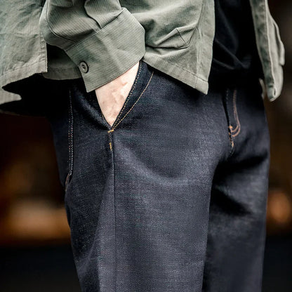 NENOKEN | Vintage Selvedge Raw Denim Jeans - 13,5 oz herenjeans van zwaar katoenen denim, rechte pasvorm, met rits en zakken