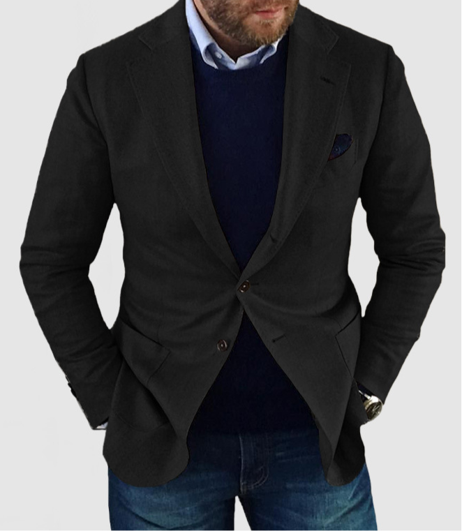 NENOKEN | Herencardigan met casual knopen, zakken en reverskraag, enkelkleurig, lange mouwen